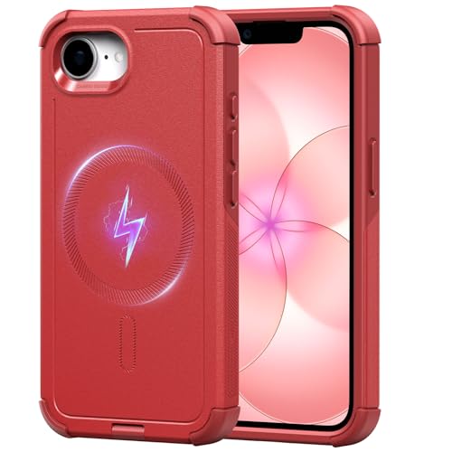 Image of ESR for iPhone 17e Case, iPhone 16e Case, 23ft Military-Grade Drop Protection, MagSafe Accessories Compatible, Shock-Absorbing Rugged Cover, Cyber Series, Red