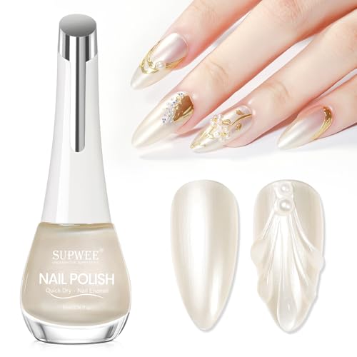 SUPWEE Aurora - Vernis à ongles scintillant blanc nacré - À séchage rapide - Pour le nail art à la maison - 16 ml