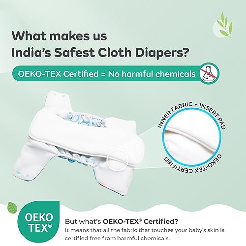 Image of Mylo Leak Proof Baby Cloth Diaper Combo (2 Diaper & 2 Inserts) for 3 Months to 3 Years Babies | Oeko Tex Certified Washable & Reusable Baby Cloth Diaper | Free Size - Jungle and Purple Love