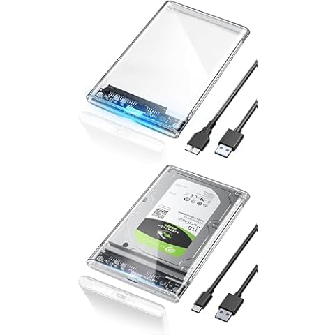 POSUGEAR 2.5'' External Hard Drive Enclosure*2, USB 3.0 to SATA III Tool Free Clear External Hard Drive Case & 6Gbps USB C 3.1 Gen 2 to SATA III Tool-Free External Hard Drive Case Cover