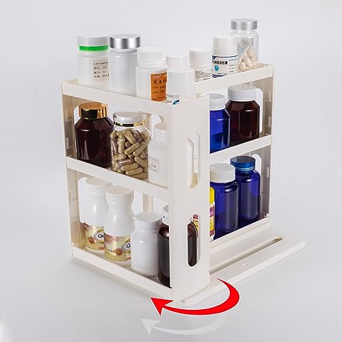Dutiplus 3-Tier Medicine Organizer Cabinet Storage Rack with Pull-and-Rotate Design for Holding Vitamins, Supplements, Cosmetics 10.82" H x 5.82" W x 10.43" D Creamy White by Dutiplus - Used condition - US$21.48