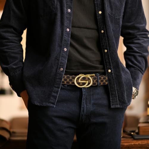 Image of ITIEZY Ratchet Belts for Men - Leather Click Belt for Casual Dress 1 3 /8 inch, Mens Adjustable Belt Trim to Fit
