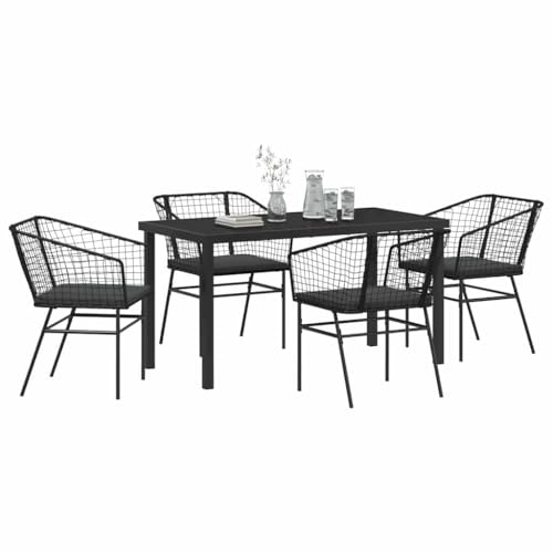 vidaXL Ensemble de Salle à Manger pour Jardin 5 pcs Noir polyrotin, Salon de Jardin et terrasse, Ensemble de Repas en résine tressée Moderne, mobilier...