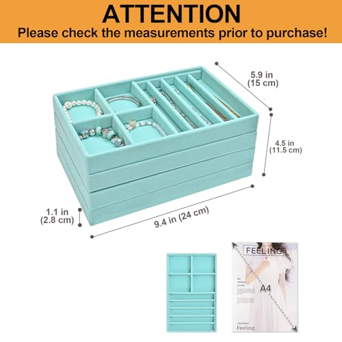 Image of ProCase Stackable Jewelry Organizer Trays for Drawers, Jewelry Drawer Inserts Container Display Case Storage for Earring Necklace Rings Bracelet with Removable Dividers -Blue, 4 Layers