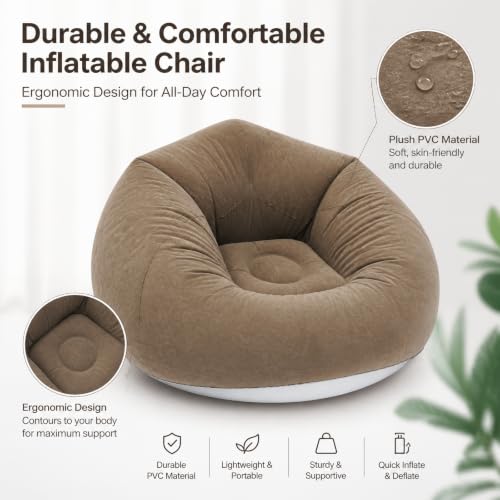 Image of 9 Pcs Inflatable Bean Bag Chairs for Adults with Foot Air Pump, Blow up Couch, Folding Portable Inflatable Couch Lazy Sofa for Outdoor Movie Night Camping (Coffee)