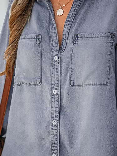 CUPSHE Womens Denim Shirt Dress Long Sleeve Button Down Casual Loose Jean Dresses with Pockets4