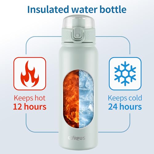 Image of GOPPUS Insulated Water Bottle 20oz Stainless Steel BPA-Free Sports Bottle Ideal for School and Travel Silicone Spout Lid Prevents Leaks, Sweat, and Dust (Light green)