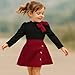 TITKKOP Toddler Girl Plaid Outfits Fall Winter Dress Knit Ribbed Bow Sweatshirt Tops and Button Fashion Skirts Set（black+burgundy,6Y