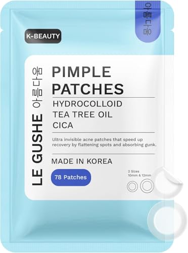 LE GUSHE Korean Pimple Patches for Face (78 Dots) - Hydrocolloid Acne Patches with Tea Tree Oil - Invisible Zit Stickers - Dermatologist Tested - Korean Skin Care