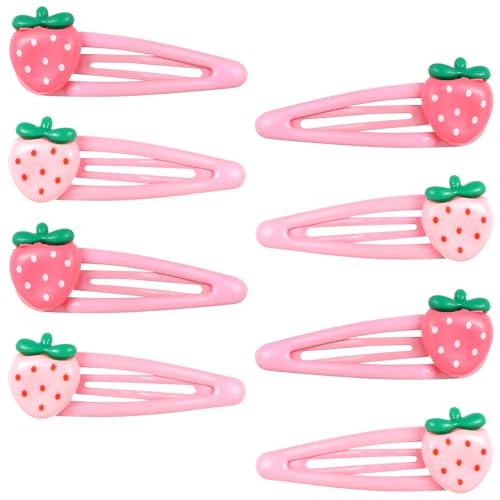 8 Stück Erdbeere Haarspangen Mädchen,Mabor Cute Haarspange Snap Haarclips Kinder Sweetheart Hair Clip Damen Cute Haarschmuck für Mädchen Kinder Geschenk (Rot,Rosa)