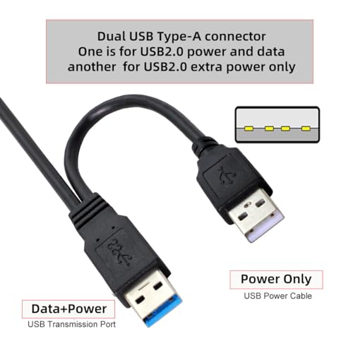 Image of Cablecc Super Speed USB 3.0 Power Y Cable Two A Male to USB Male for External Hard Disk