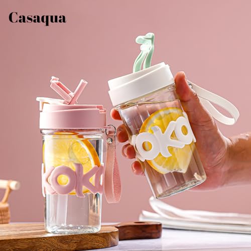Image of Glass Tumbler with Straw & Flip Lid - 420ml, Set of 1, Reusable Clear Glass Water Bottle with Silicone Sleeve, Portable Travel Sipper Cup for Water, Juice, Iced Coffee, Milk & Smoothies