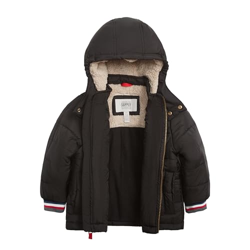 Image of LONDON FOG Boys' Heavyweight Winter Puffer Coat With Sherpa-lined Hood and Chest Pockets