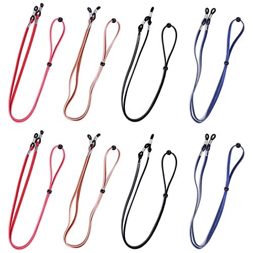 PU Leder Brillen Seil 8 Stück Brillenkette Brillen Cord Herren Brillenschnur Brille Kordel Halter Damen Brillenkordel mit Einstellbare Karabiner für Unisex Sonnenbrille Lesebrille Schutzbrille Sport Cover