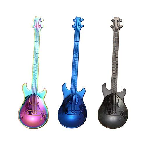 Guitar Spoon Set Stainless Steel Coffee Spoon Dessert Ice Cream Tea Drink Mixing Milkshake Teaspoon Tableware, 3pcs