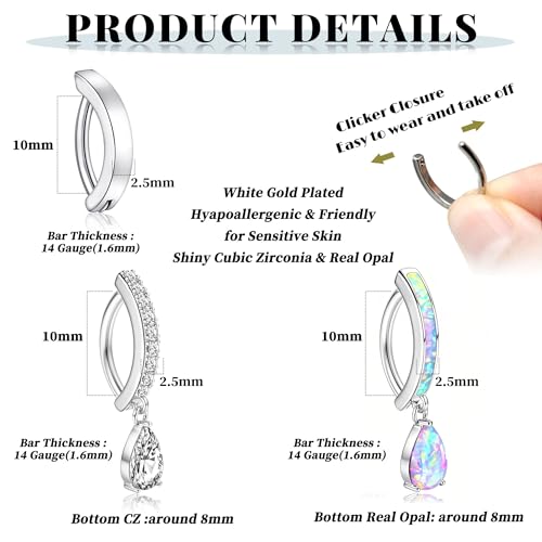 3pcs 14G Dangle Belly Button Ring for Women Hypoallergenic 316L Surgical Stainless Steel Navel Rings Cubic Zirconia Opal Body Piercing Jewelry2