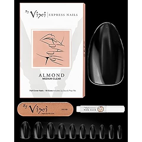 120-stück MITTEL MANDELFÖRMIG NAGEL-SET, GRATIS KLEBER UND VORBEREITUNGS FEILE, 10 Größen-Durchsichtig Express, vollabdeckung. Für Profis & den Heimgebrauch - By Vixi Cover