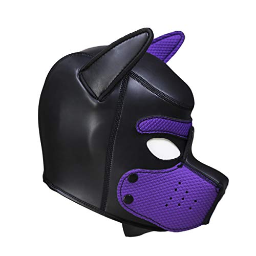 HOT TIME Neoprene Puppy Hood Custom Animal Head Mask Novelty Costume Dog Head Masks (Small, Purple) - Thumbnail 3