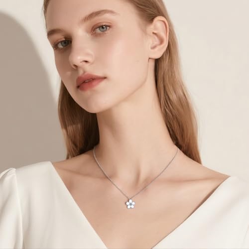 SLUYNZ Solid 925 Sterling Silver Flower Choker Necklace for Women Teens White Flower Pendant Necklace Spring2