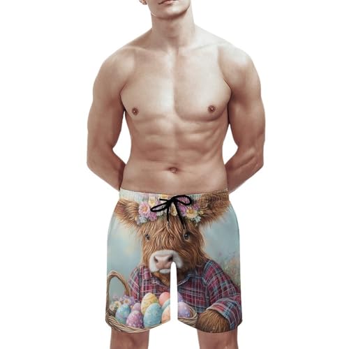Highland Cow Easter Eggs Men's Swim Trunks Quick Dry Board Shorts Hawaiian Beach Shorts With Pocket3