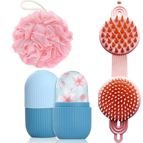 KBS Hair Scalp Massager Shampoo Brush with Soft Silicone Bristles for Anti Dandruff Removal Head Massager Prevents Hair loss for Men, Women (LOOFAH-ICEROLLER-2IN1SCALP)