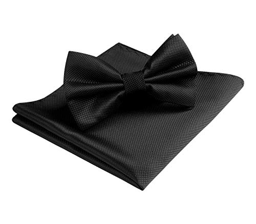 Image of HISDERN Bow Ties for Men Solid Color Pre-Tie Bow Tie and Pocket Square Set Classic Formal Tuxedo Bowties for Wedding Party