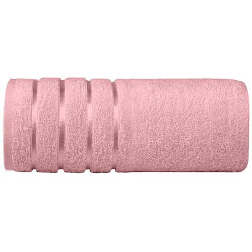Image of Elegant Comfort 100% Turkish Cotton 4 Lines Viscose Stripe Jumbo Bath Towel - Hotel Spa Quality Extra Large 35 x 70 Inch Bath Towel Ultra Soft, Super Absorbent Quick Dry Large Bath Towel, Dusty Rose