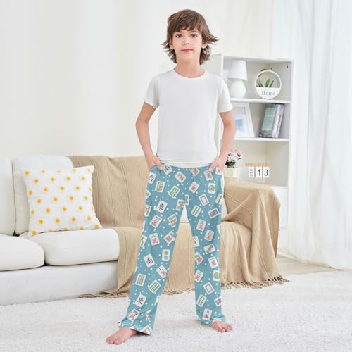 Boys' Pants Flat Stylish Mahjong Tiles Long Bottoms Jogger Pants Elastic Waist Trousers with Pockets S-XL3