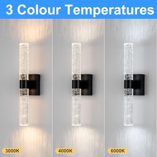 DORESshop Modern Wall Sconces Set of Two, 3CCT Crystal Bathroom Sconces Wall Light, Black Vanity Light Fixture, Sconce Wall Decor Set of 2, Wall Lights for Bedroom, Living Room, Hallway 18in by DORESshop - Used condition - Image 3