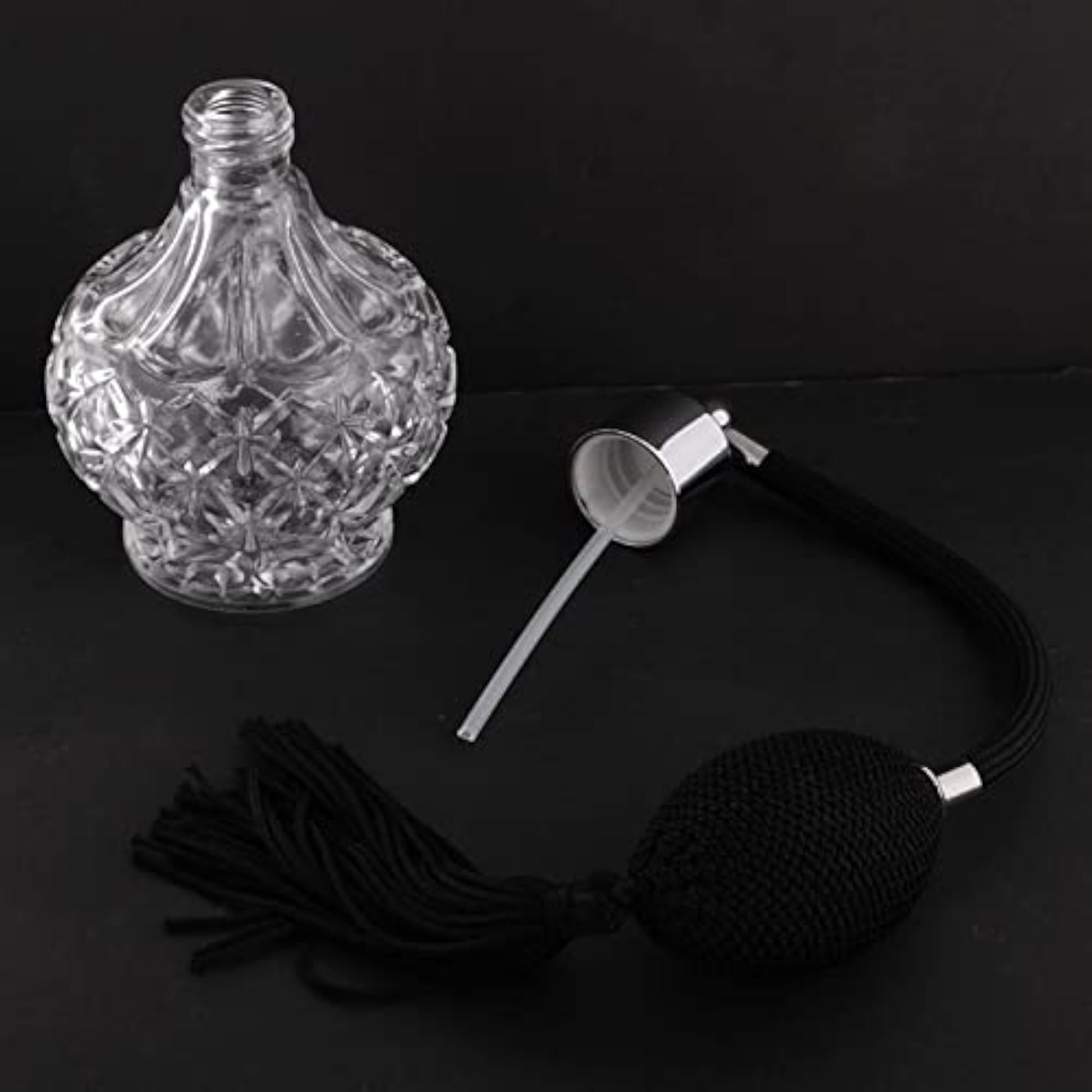 Vintage Crystal Clear Glass Perfume Bottle with Long Spray
