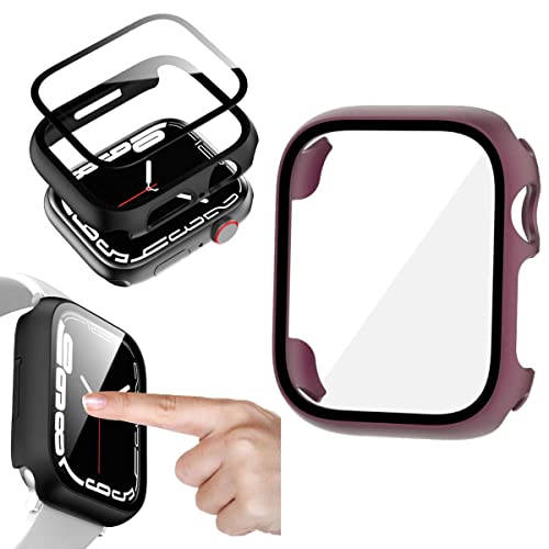 Wigento Für Apple Watch Series 9 8 7 45mm / 6 SE und 2023 2022 5 4 44mm 2 in 1 Shockproof Hart Uhr Hülle Cover + H9 Hart Glas Rot
