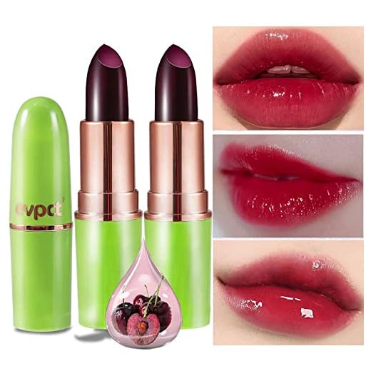 evpct 2Pcs Black Red Cherry Color Changing Magic Lipstick Tinted Lip Balm Stain Gloss Set PH Lazy Lipstick Waterproof Color Change Changing Jelly Lipstick labiales magicos mate 24 horas originales