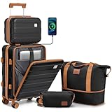 imiomo Carry on Luggage Airline Approved with Front Pocket and USB Port, Hard Shell 20 Inch Travel Carry-on Suitcase with Spinner Wheels and TSA Lock, Black Brown