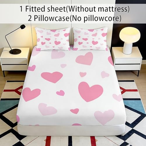 Drap housse cœur rose 90x200x25cm en microfibre imprimée 3D