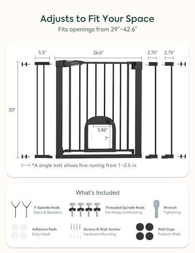 Babelio Baby Gate with Adjustable Cat Door, CatPrivilege III, 29-43" | Auto-Close, Pressure Mounted with No Drilling, Dual Lock Safety Gates For Stairs, Doorways and House, Easy Walk Thru, Black - Image 6