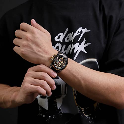 Image of NAVIFORCE Sport Watches for Men Analog Quartz Chronograph Leather Strap Wrist Watch