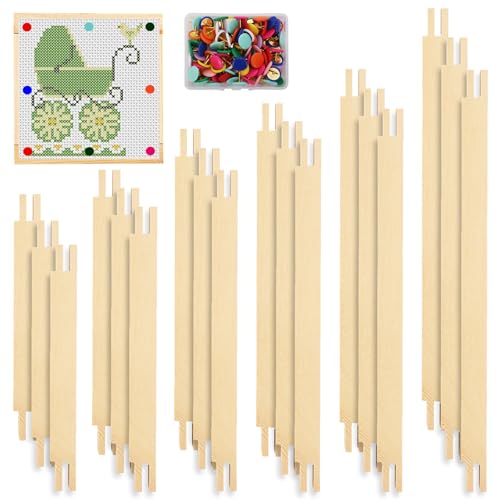 12 Sets Stretcher Bars for Needlework 6 Sizes Wooden Canvas Stretcher Bars Art Supplies Wooden Canvas Stretcher Bar Set Needlepoint Embroidery Stitch Frame Set with 100 Pins for Crafts Art Supplies