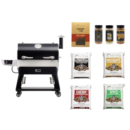 recteq Pellet Grill Smoker - Flagship 1600, Wood Pellet Smoker, BBQ, Wi-Fi Smart Grill, 1600 Sq. In. Cook Space, 40 lbs Hopper, Grilling Basics Bundle