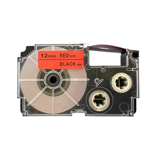 Image of LIVYU LIFE 12mm Label Printer Tape from LIVYU LIFE Compatible Label Tape Replacement for Casio KL-820, KL-G2, KL-HD1, KL-120, KL130 Ez Label Maker. (Black Ink on Red Tape -12mm x 8m -1 Pcs)
