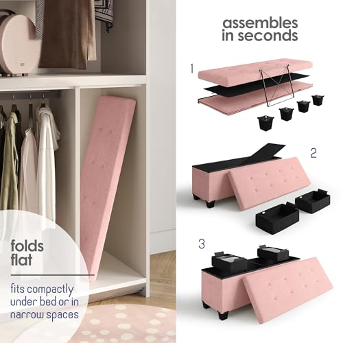 Storage Ottoman Bench with Bins, 43-in Storage Bench for Bedroom End of Bed, Folding Foot Rest Ottoman for Living Room Max 660lbs, Fabric Ottomans, Pink by STORAGEBUD - Used condition - Image 6
