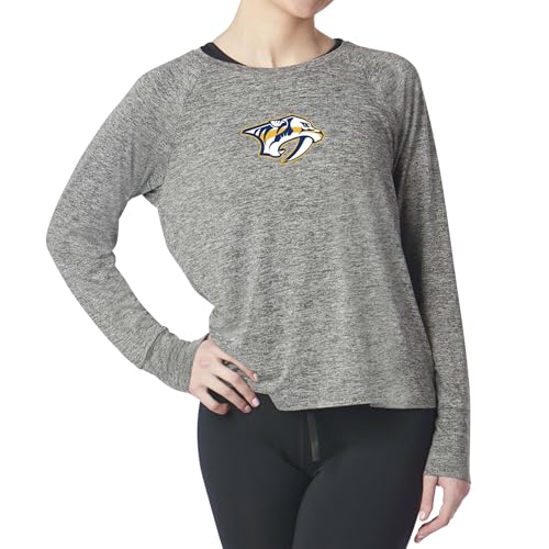 Northwest NHL Nashville Predators Women's Kadi Raglan Long Sleeve Performance Shirt with Stretch Fabric, Athletic Fit and Team Logo, Heather Grey, Large