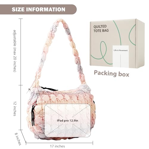 Image of Quilted Puffer Tote Bag Large Crossbody Shoulder Bag Nylon Puffy Bubble Bag with Adjustable Shoulder Strap