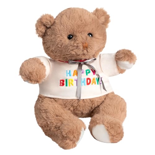 BEJOY Teddybär Süße Weiche Stofftier mit „Happy Birthday” T-Shirt, Klein Plüschtier Teddy Geschenk für Kinder und Freunde