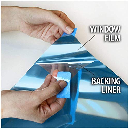Window Film Daytime Privacy Protection One Way Mirror Reflective Adhesive Window Tint Heat Control Anti Uv Window Glass Film, 17.7Inch X 60Inch, Blue Silver #TOP5