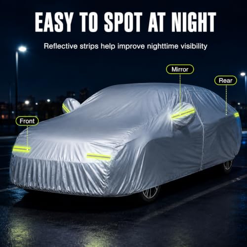 Image of GXARTS 5-Layer Heavy Duty Car Cover for Sedans (185 inchL x 74 inchW x 60 inchH) | Waterproof Vinyl Outer,All-Weather Outdoor Indoor | Windproof Straps, Mirror Pockets, Door Zipper | UV Snow Rain Dust Protection