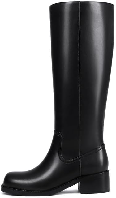 ZJA Knee High Boots Square Toe Boots Low Heel Flat Long Boots for Women Dress Chunky Comfortable Tall Boots - Image 4
