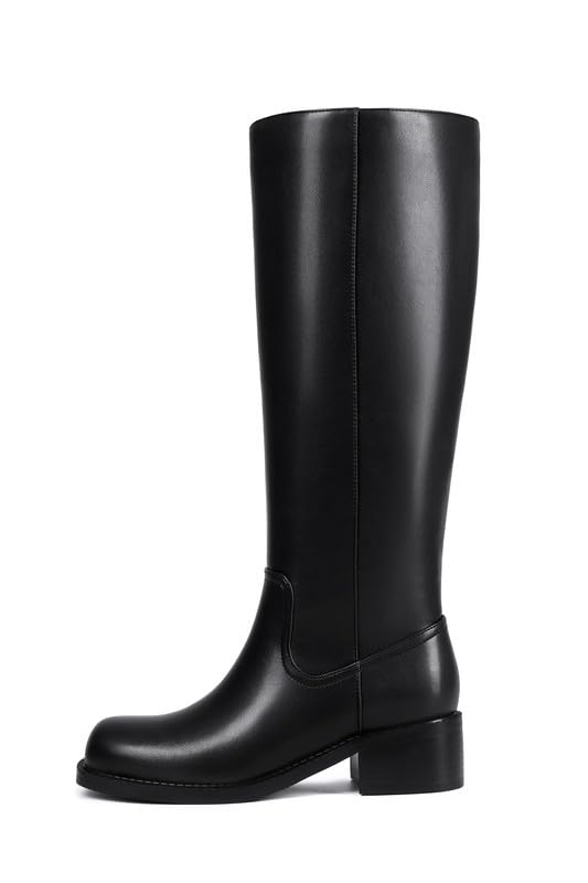 Image of ZJA Knee High Boots Square Toe Boots Low Heel Flat Long Boots for Women Dress Chunky Comfortable Tall Boots