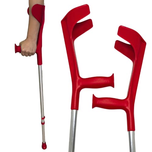 Par de Muletas Adulto Ortopédicas. Muletas Regulables en Altura hasta 7 Posiciones. Muletas Adulto Mujer como Muletas Adulto Hombre. Muleta De Aluminio. Muletas con Contera Antideslizante. Color Rojo