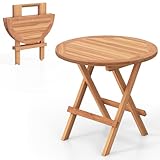 CLEEMAN Folding Outdoor Side Table, Teak Wood Patio Table with Slatted Tabletop, Sturdy X-Shaped Wood Frame, Portable, Lightweight, Bistro Table for Camping, Picnic, Beach, Poolside, Garden (1)