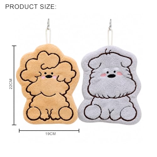Image of House of Quirk Puppy Shaped Hanging Towels Set of 2 | Soft Coral Fleece Kitchen & Bathroom Towels | Super Absorbent & Quick-Dry Decorative Cloths (Grey /Tan)